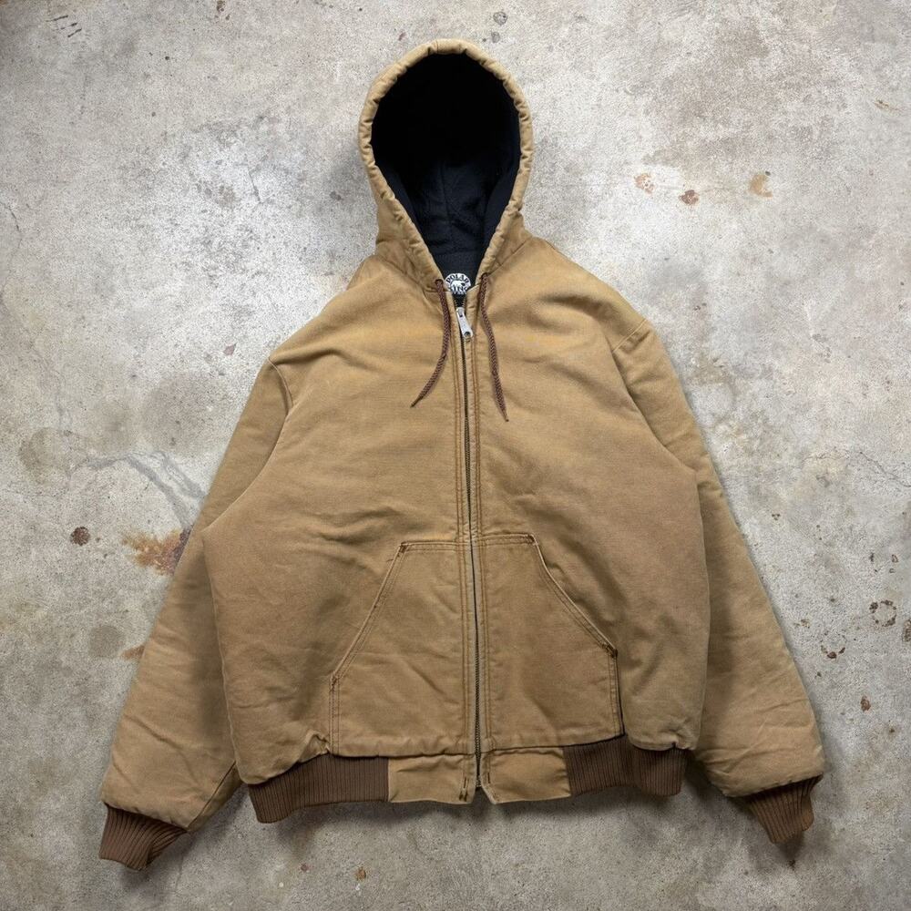 Tan Polar King Canvas Carhartt Style Hooded Workwear Jacket Size L